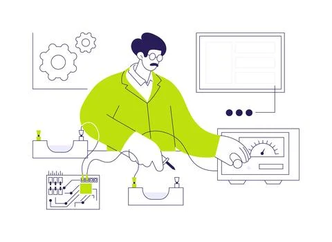 Conduct physics experiment abstract concept vector illustration. Stock Illustration