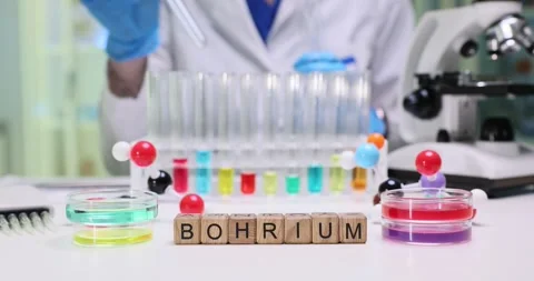 Conducting a lab experiment with Bohrium elements and various colorful chemicals Stock Footage 312173960