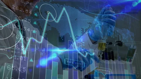 Conducting laboratory experiment, scientist analyzing scientific data animation 動画素材 303793573