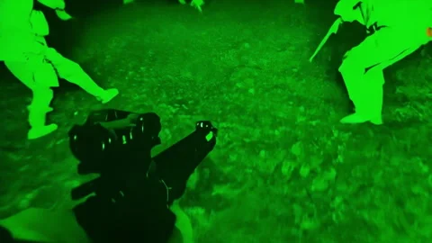 Conducting Night Vision Tactical Ops in a Forest for better effectiveness and Stock Footage 316839223