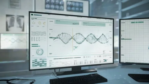Conducting research of a sick person’s DNA with modern computer technology Video stock 150715854