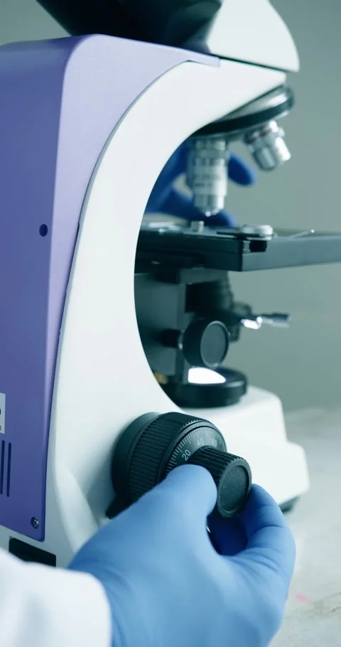 Conducting Scientific Research Utilizing Laboratory Microscope Vídeo Stock 300468787