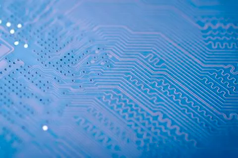 Conductive lines on an electronic board close-up Stock Photos