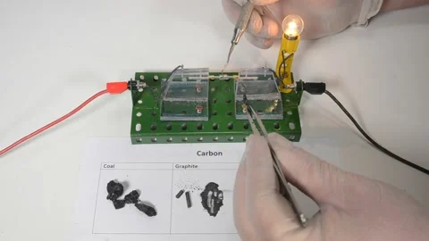 Conductivity test of some carbon llotropes Stock Footage 169996087