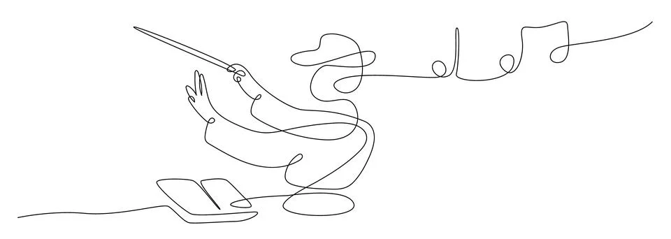 Conductor conducting an orchestra line vector, Continuous single one line art Stock Illustration