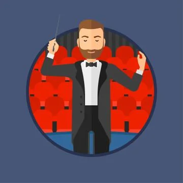 Conductor directing with baton. Stock Illustration