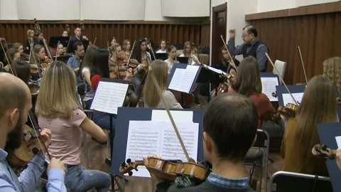Conductor directs the orchestra of folk instruments Stock-Footage 98573246
