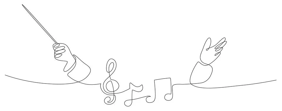 Conductor hand line vector, Continuous single one line art drawing of music Stock Illustration