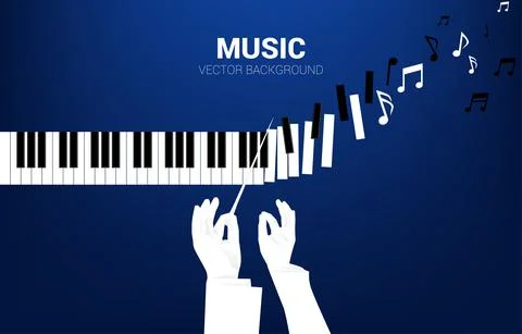 Conductor hand with piano key transform to music note. Background concept for Stock Illustration