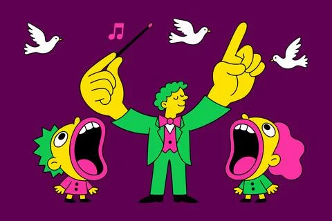 Conductor Leading a Choir with Doves Stock Illustration