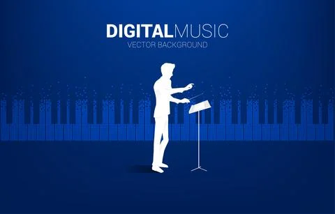 Conductor with piano key transform from pixel. Background concept for classic Stock Illustration
