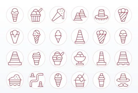 Cone 128x128 Vector Icon Pack with 24 Thin Line Display Perfect Elements Illustrazione stock