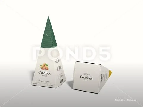 Cone Box Packaging Mockup 3D Rendering Showcase Side and Bottom View PSD Template