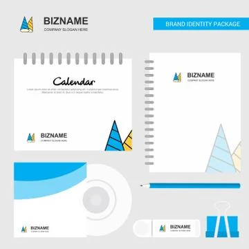 Cone cap Logo, Calendar Template, CD Cover, Diary and USB Brand Stationary Pa Stock Illustration