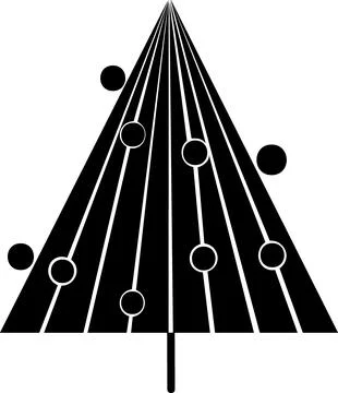 Cone Christmas tree icon with lines and ornaments Stock Illustration
