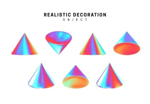 Cone shaped figures. set of geometric 3d objects isolated on white background Stock Illustration