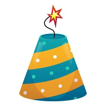 Cone-shaped striped firecracker with dots, lit fuse, pyrotechnics. イラスト素材