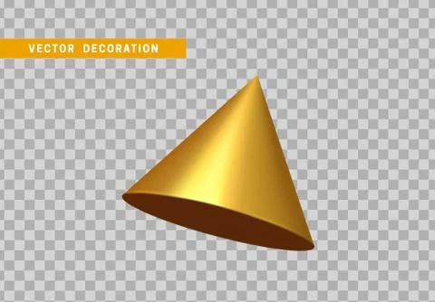Cone is three-dimensional geometric shape isolated golden color. 3d objects v 스톡 일러스트