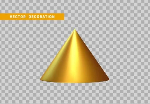 Cone is three-dimensional geometric shape isolated golden color. 3d objects v Stock Illustration