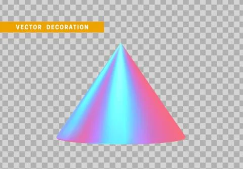 Cone is three-dimensional geometric shape isolated with colorful hologram cha Stock Illustration