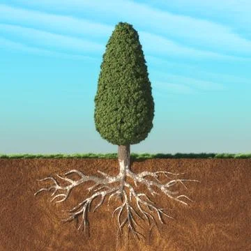 Cone tree with root. Stock Illustration