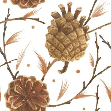 Cones and branches seamles pattern Stock Illustration