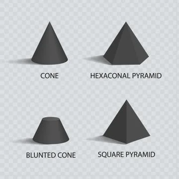Cones and Pyramids Set, Black Prisms, Color Banner Illustrazione stock