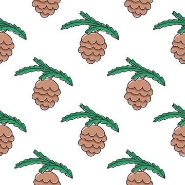 Cones on pine branches cartoon seamless pattern Stock Illustration