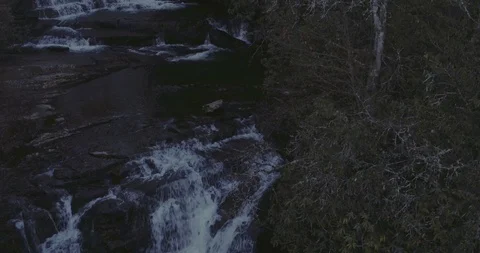 Conestee Waterfall Aerial Drop Down Facing Falls Video stock 96452610