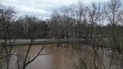 Conestoga River Flood in Lancaster County PA Spring 2024 Stock Footage 261456056
