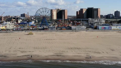 Coney Island Beachfront Stock Footage 128982322