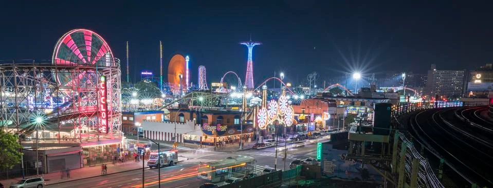 Coney island during the summer long exposure Stock Photos