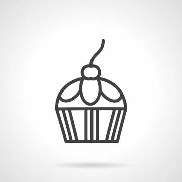 Confection black line vector icon. Berry cupcake Stock Illustration