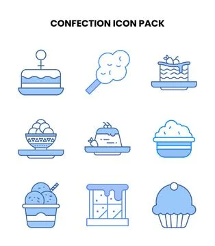 Confection Blue Vector Icons Pack Stock Illustration