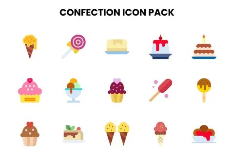Confection Flat Vector Icons Pack Stock Illustration