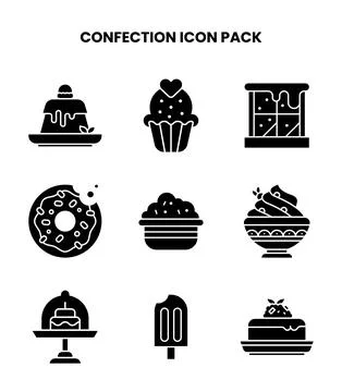 Confection Glyph Bundle Icons Pack Stock Illustration