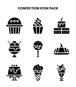 Confection Glyph Graphics Icons Pack Stock Illustration