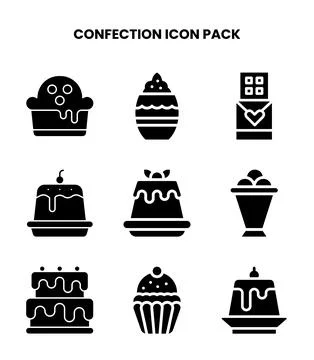 Confection Glyph Set Icons Pack Stock Illustration