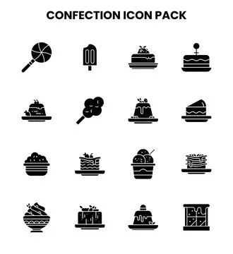 Confection Glyph Vector Icons Pack Stock Illustration