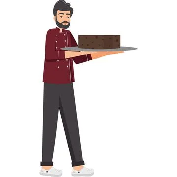 Confectioner carrying cake on tray vector icon isolated on white Stock Illustration