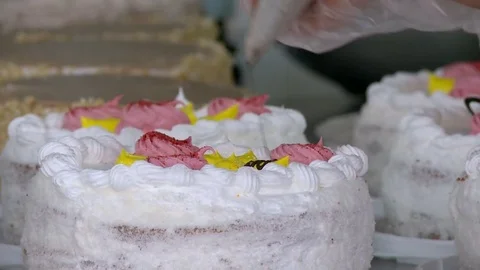 Confectioner decorates cream cake Video stock 73697530