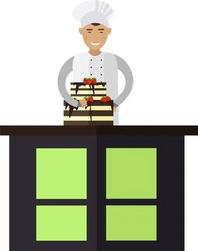 Confectioner decorating cake vector icon isolated on white Stock Illustration