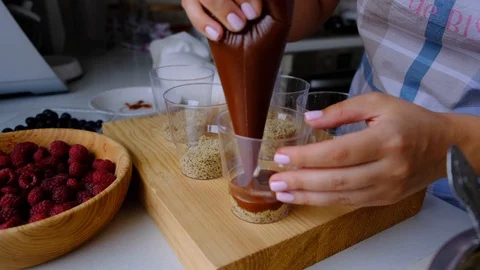 A confectioner prepares a berry trifle Stock Footage 113017786