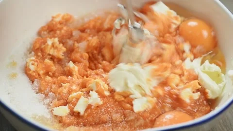 The confectioner prepares mixture for pumpkin pie. Stock Footage 171937324