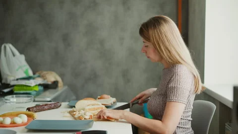 Confectioner Slicing Bread Into Bite Sized Pieces Stock Footage 307978102