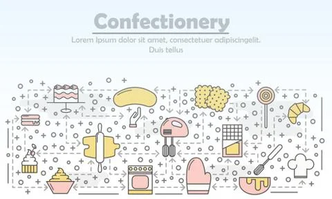 Confectionery advertising vector flat line art illustration Stock Illustration