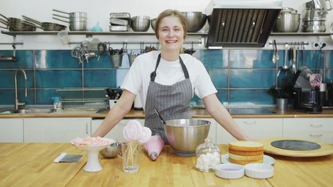 Confectionery chef smiling at camera Video stock 108869482
