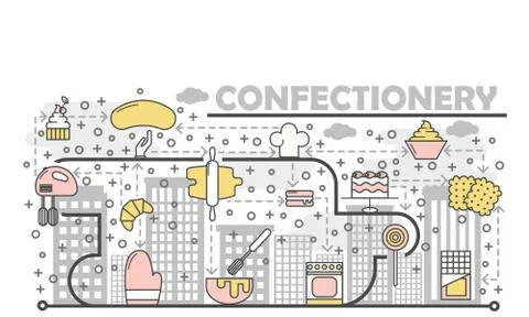 Confectionery concept vector flat line art illustration Stock Illustration