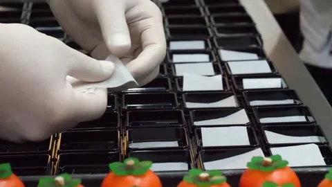 Confectionery Factory Worker Sorting Gummy Candy on Production Line Stock Footage 345292129