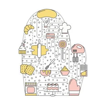 Confectionery oven mitt vector flat line art illustration Illustrazione stock